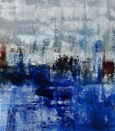 Monumental Graphic Abstract Painting on Canvas Signed