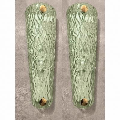 Monumental Green Murano Glass Wall Sconces From Italy Set of Two