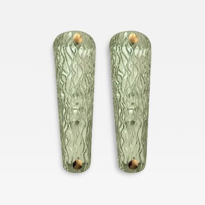 Monumental Green Murano Glass Wall Sconces From Italy Set of Two