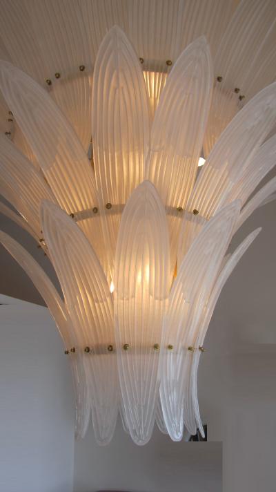 Monumental Hollywood Regency style Palm Leaves Glass Chandelier