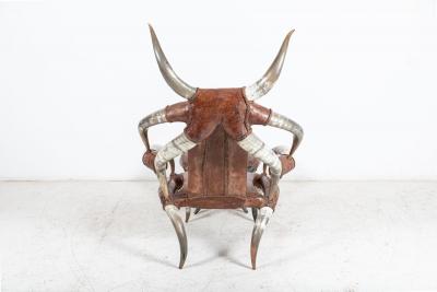Monumental Horn Leather Armchair with Foot Stool
