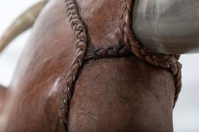 Monumental Horn Leather Armchair with Foot Stool