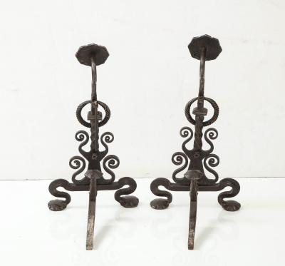 Monumental Iron Scroll Andirons