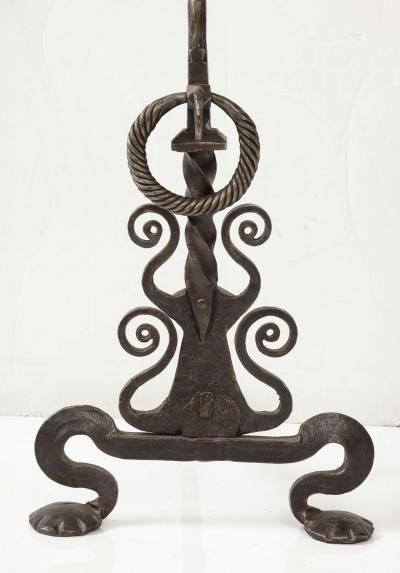 Monumental Iron Scroll Andirons