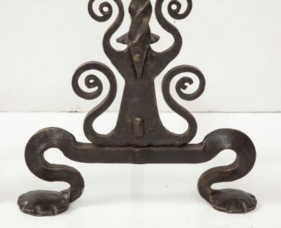 Monumental Iron Scroll Andirons