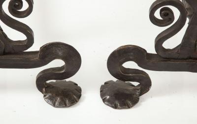Monumental Iron Scroll Andirons