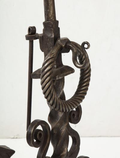 Monumental Iron Scroll Andirons
