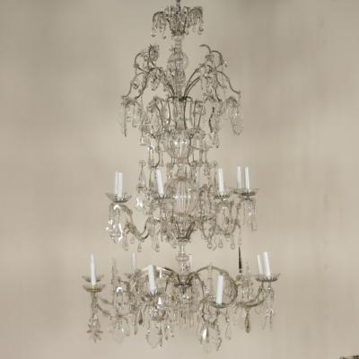 Monumental Italian Cut Glass and Crystal Sixteen Light Chandelier