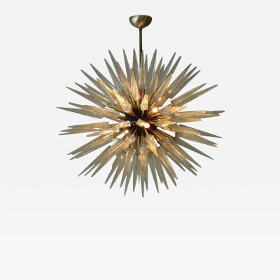 Monumental Italian Modern Brass Enameled and Glass Chandelier Murano