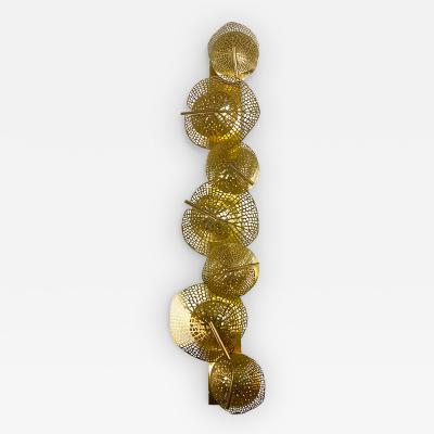 Monumental Italian Organic Art Design Modern Perforated Brass Leaf Sconce
