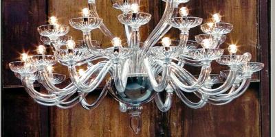 Monumental Italian Triple Tier 30 Arm Clear Murano Venetian Glass Chandelier