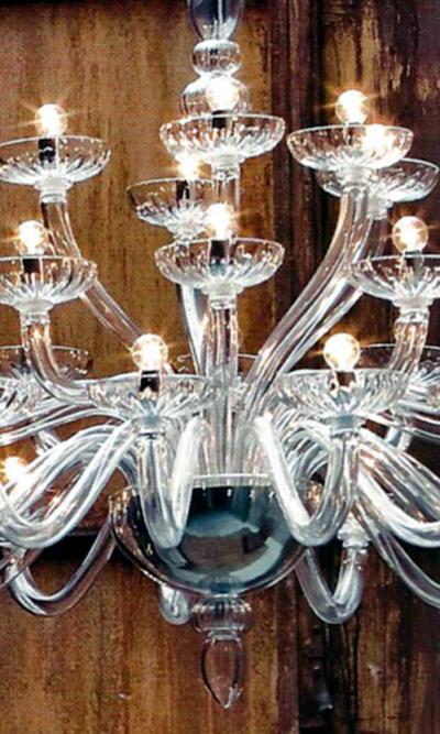 Monumental Italian Triple Tier 30 Arm Clear Murano Venetian Glass Chandelier