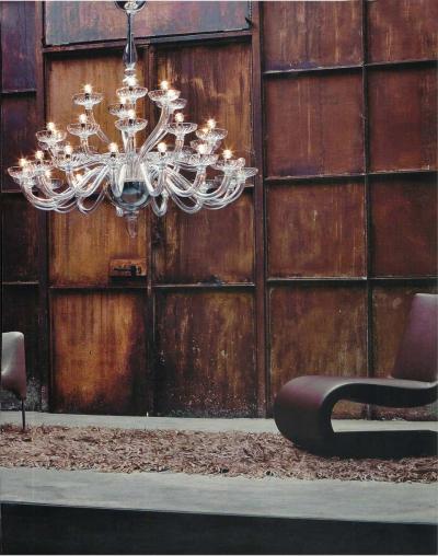 Monumental Italian Triple Tier 30 Arm Clear Murano Venetian Glass Chandelier