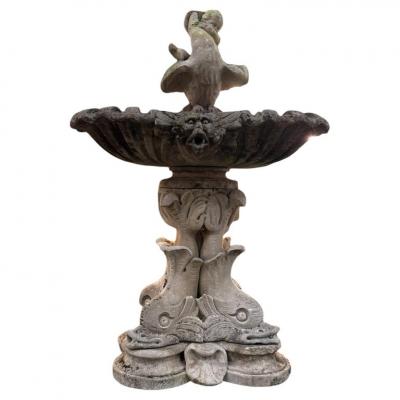 Monumental Italian Water Fountain with Delphine Sculptures 18 century