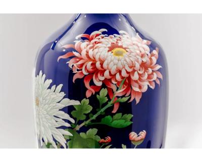 Monumental Japanese Cloisonn Enamel Vase with Chrysanthemums Got Seizabur 