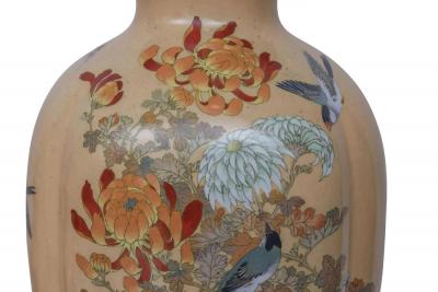 Monumental Japanese Three Piece Peach Cloisonn Enamel Garniture Nagoya Company