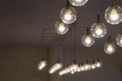 Monumental Mid Century Chandelier in Glass Metal and Patinated Brass 1960