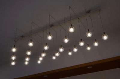 Monumental Mid Century Chandelier in Glass Metal and Patinated Brass 1960