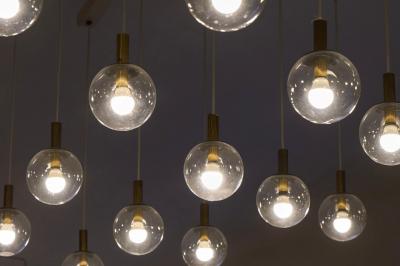 Monumental Mid Century Chandelier in Glass Metal and Patinated Brass 1960