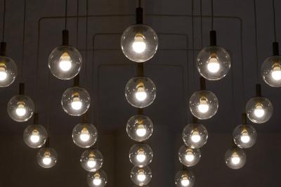 Monumental Mid Century Chandelier in Glass Metal and Patinated Brass 1960