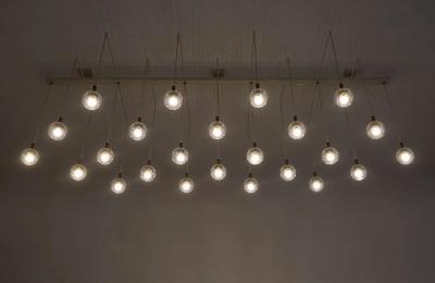 Monumental Mid Century Chandelier in Glass Metal and Patinated Brass 1960
