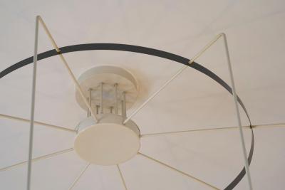Monumental Mid Century Chandelier in Lacquered Metal and Opaline Glass 1960