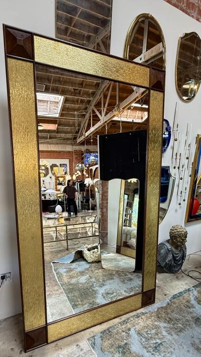 Monumental Mid Century Modern Gilt Walnut Wall Mirror