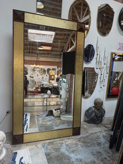 Monumental Mid Century Modern Gilt Walnut Wall Mirror