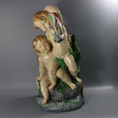 Monumental Minton Majolica Putti and Dolphin Fountain