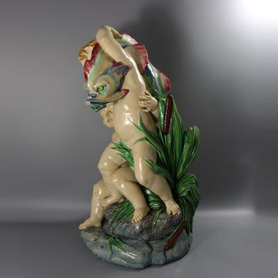 Monumental Minton Majolica Putti and Dolphin Fountain