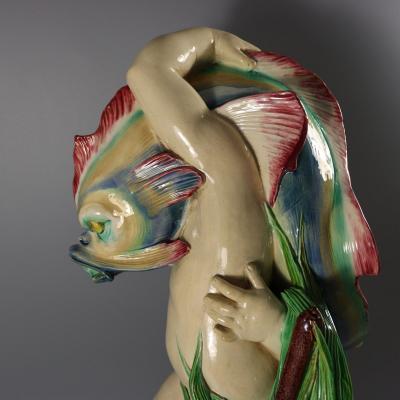 Monumental Minton Majolica Putti and Dolphin Fountain