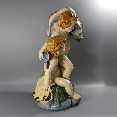 Monumental Minton Majolica Putti and Dolphin Fountain