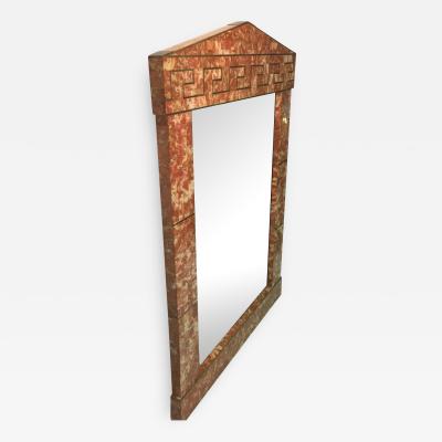 Monumental Modern Tessellated Marble Mirror Brass Greek Key Design