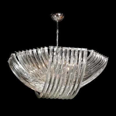 Monumental Modernist Hand Blown Murano Glass Ribbon Chandelier in Chrome