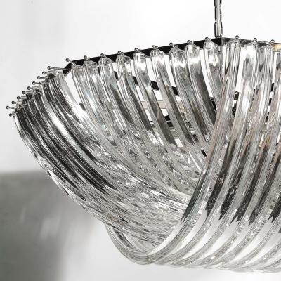 Monumental Modernist Hand Blown Murano Glass Ribbon Chandelier in Chrome