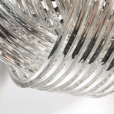 Monumental Modernist Hand Blown Murano Glass Ribbon Chandelier in Chrome