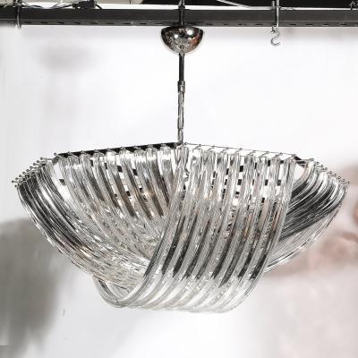 Monumental Modernist Hand Blown Murano Glass Ribbon Chandelier in Chrome