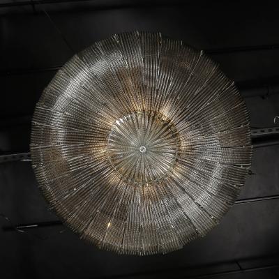 Monumental Modernist Hand Blown Murano Reeded Smoked Glass Flush Mount