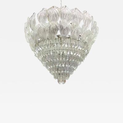 Monumental Murano Glass Leaf and Prism Chandelier