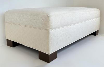 Monumental Newly Upholstered Ottoman Pouf Ebonized Wood Feet