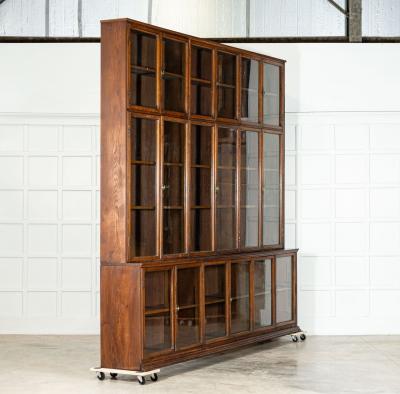 Monumental Oak Glazed Haberdashery Bookcase Cabinet