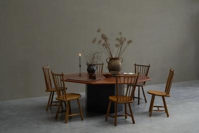Monumental Octagonal Dining Table in Wood 1970s