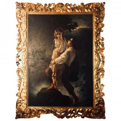 Monumental Oil on Canvas the Old Masters Style of a Maiden to Be Deflowered