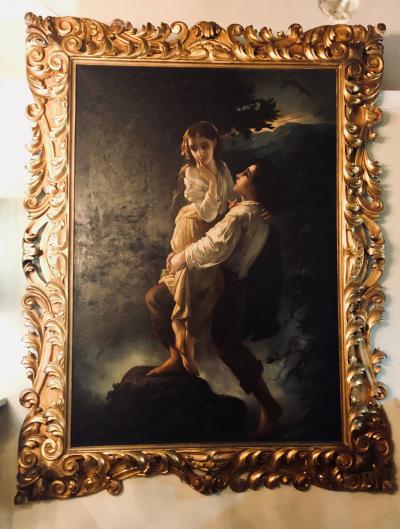 Monumental Oil on Canvas the Old Masters Style of a Maiden to Be Deflowered