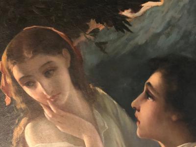 Monumental Oil on Canvas the Old Masters Style of a Maiden to Be Deflowered