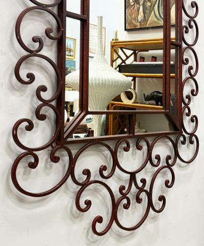 Monumental Ornate Vintage Scrolled Iron Wall Mirror