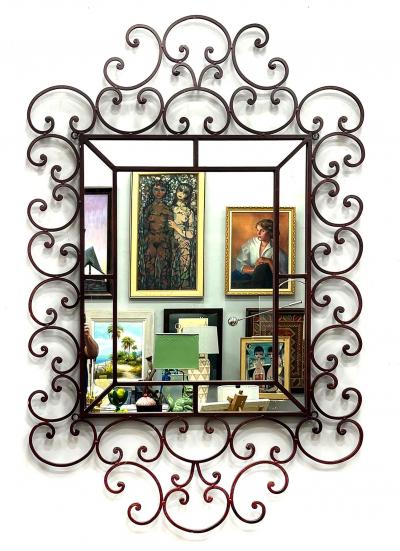 Monumental Ornate Vintage Scrolled Iron Wall Mirror