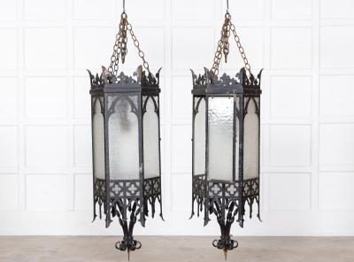 Monumental Pair Gothic Revival Church Lanterns