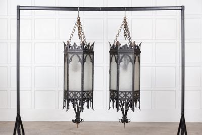 Monumental Pair Gothic Revival Church Lanterns
