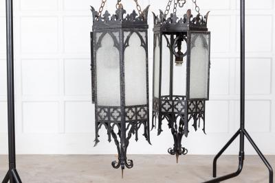 Monumental Pair Gothic Revival Church Lanterns